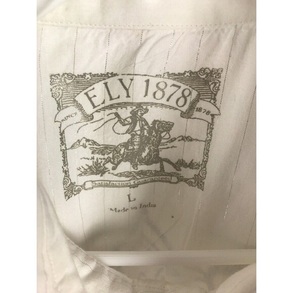 Ely 1878 Dress Shirt Large Snap Button Down White Silver Striped Cross Design - Picture 12 of 12